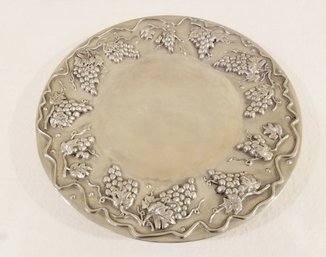 Mariposa Large Round Pewter Pedestal Platter With Grapes - Made In Mexico