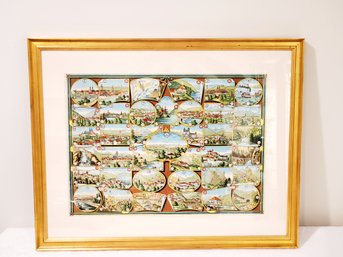 Nice Framed Colorful Vintage Board Game / Numbered Map Wall Art Poster