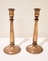 Vintage Pair Of Solid Brass 10' Tape Candlestick Holders