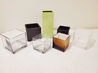 Nice Assortment Of Square Glass Vases & Accent Stones