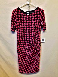 NEW Anne Klein Navy & Coral Pink Houndstooth Dress Size 8