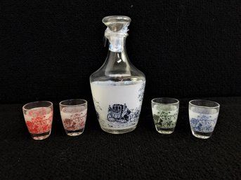 Vintage Cristallerie D'Arques Decanter By Luminarc, Glass Decanter And 4 Shot Glasses