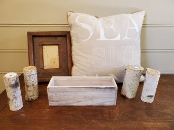 Home Decor & More Pot Luck - White Birch Tea Light Holders, Beach Themed Pillows & More