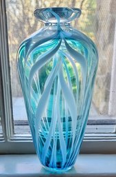 Teal Glass Vase, Signed David Boutin