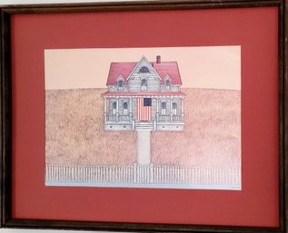 Framed  Print Of American Farm House Drawing By Lessaro