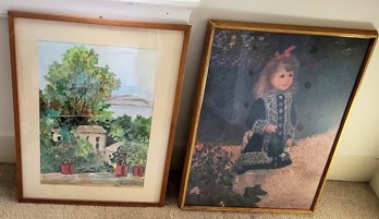 Framed Poster Of Renoir's Girl With Another Original Painting By Enisa