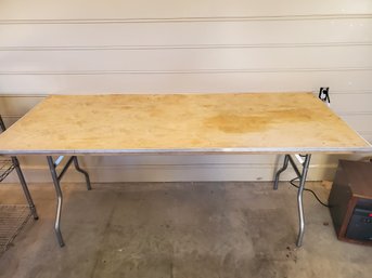 Wood Metal Framed Oblong Folding Table