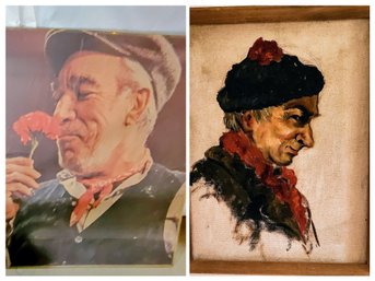 Poster Of Zorba And Framed Painting Of Man With Hat