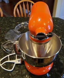 Barely Used, Artisan, Orange Kitchenaid Mix Master From Williams Sonoma With Four Attachments