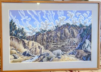 Striking / Surreal Painting Of  Mountains & Cliffs  Unknown Artist Signed PR?