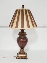 Handsome Brown Wood Look Table Lamp With Fabric Shade