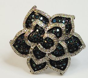 Unique  Sterling Silver Large Flower Marcasite Ring