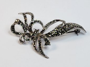 Large Vintage Marcasite Sterling Silver Pin/brooch