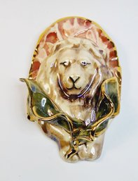 Wow...Large Ceramic 3 Dimensional Ceramic Lion Pin/ Brooch