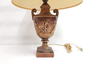 Antique Neoclassical Relief Two-handle Bronze Heavy Urn Lamp Light