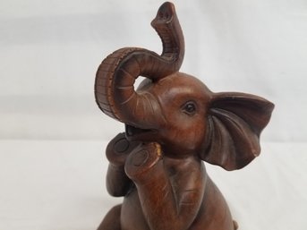 Carved Wood Sitting Lucky Elephant Figurine