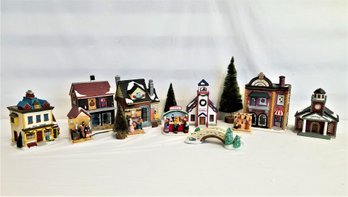 Six Light Up Christmas Village Buildings And Accessories