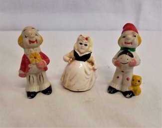 Vintage Miniature Bone China Snow White Figurine And Two Porcelain Clown Figurines