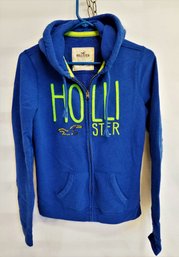 Women's Hollister Full Zip Hoodie Blue And Neon Green Size Medium