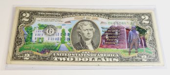 Color Illustrated President John Adams $2 Dollar Bill