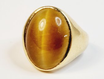 14k Yellow Gold Tigers Eye Thick Heavy Ring