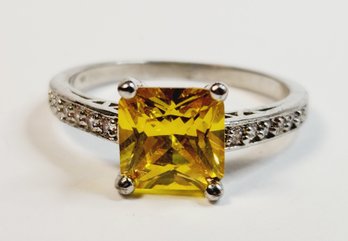 Bright Yellow Citrine  Stone Sterling Silver Ring