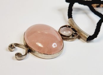 New Sterling Silver Pink Stone Pendant And Rope Necklace