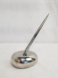 Vintage Polished Silver Plate Guest Pen Base With Pen