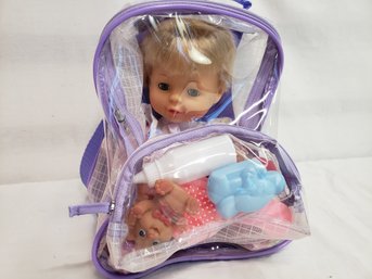 Baby Girl Doll With Accessoies In Zip Up Travel Case