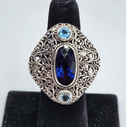 Bali, Blue Quartz, Blue Topaz Ring In Sterling