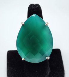 Huge Green Onyx Ring In Platinum Over Sterling