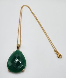 Green Onyx Pendant Necklace In Yellow Gold Over Sterling