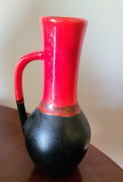 Black And Red Ceramic Pitcher, Signature Illegible Made In Canada