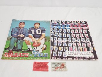 1968 & 1970 Yale Vs Colgate College Football Programs & Two Ticket Stubs