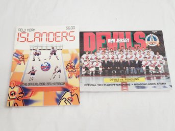 Two 1991 New York Islanders & New Jersey Devils NHL Hockey Yearbook & Playoff Program