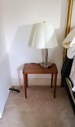 Small MCM Bedside Table In Teak Wood Includes Bedside Lamp.