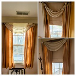 Three Sets Of Pottery Barn Linen Curtains With Swag