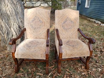 High End Traditional High-Back-Rest Carved Cherry  Armchairs