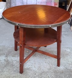 Fine Cherry Wood Side Table With Bottom Shelf &  Metal Accents