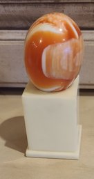 Carnelian Agate Stone With Alabaster Ivory Stand