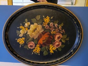 Black Floral Vintage Tole Tray