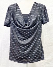 Stylish Anne Klein Ladies Size Large Black & Beige Polka Dot Pull Over Top