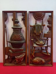 Burwood Products Wood Carved Pair Of Furniture Wall Art