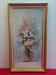 Signed Oil On Board Of A Flower Vase