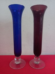 Blue And Purple Glass Bud Vases