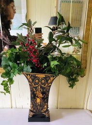 Decorative Toille Metal Urn With Silky Flowers And Vines