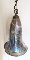 Stunning Hand Painted Irridescent Bell Shaped Glass Pendant Chandelier  1980's