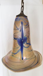 Hand Painted Bell Shaped Glass Pendant Chandelier With Blue Flower Motif
