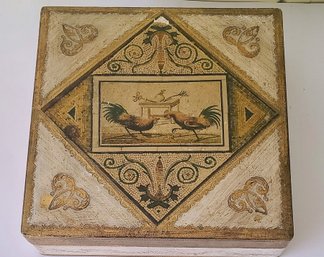 Antique Or Vintage Decorative Box Adorned With Roosters