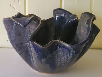Funky Glazed Ceramic Blue Bowl